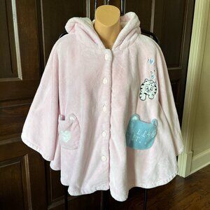 Fenteng Girls XL Poncho Hoodie Plush Fleece Pastel Kawaii Softgirl Pink Cats